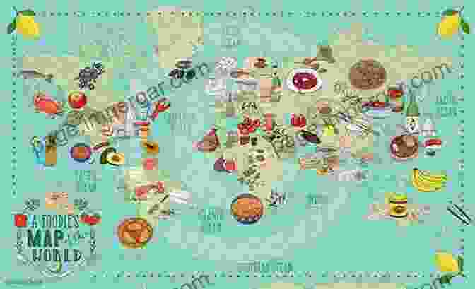 A Colorful World Map Adorned With Various Food Icons, Representing The Diverse Cuisines Featured In The Book. Recipes From Around The World : Volume VI From Chef Raymond